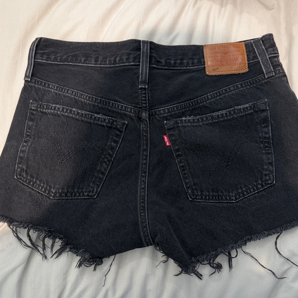 Levi's 501 Washed Black Frayed Denim Cutoff Shorts - Picture 2 of 4